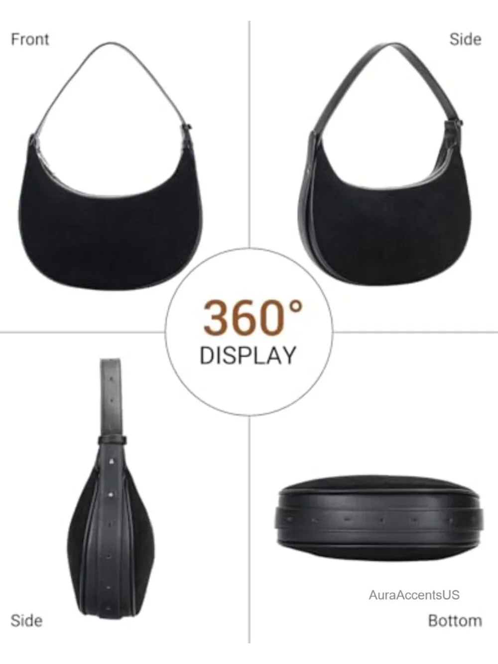 Women's Suede Leather Hobo Shoulder Crossbody Bag Adjustable Strap